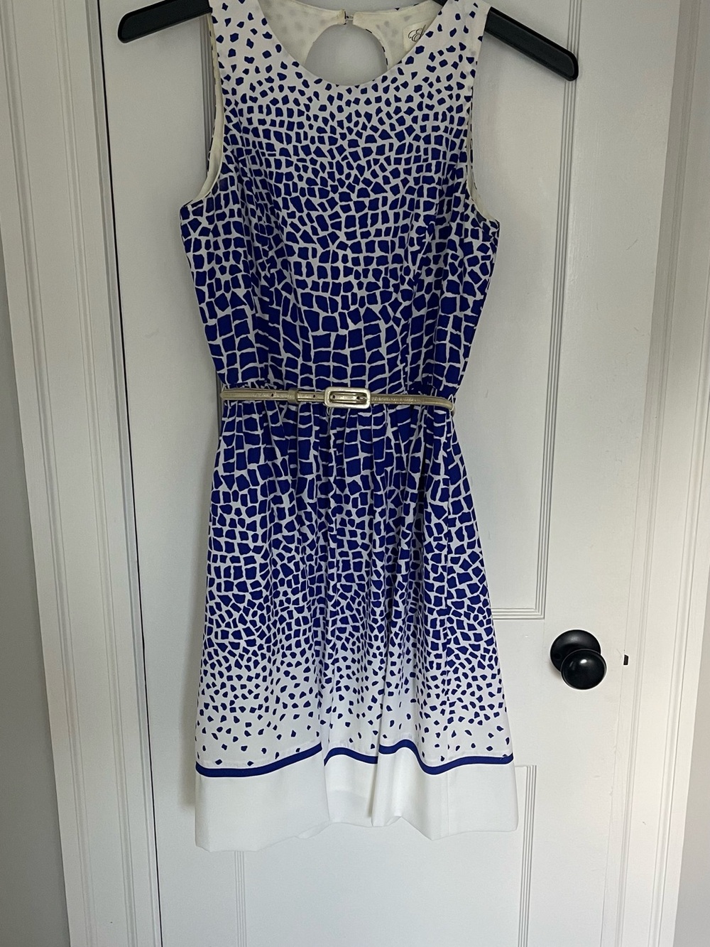 Eliza J Blue and White Patterned Sleeveless Dress